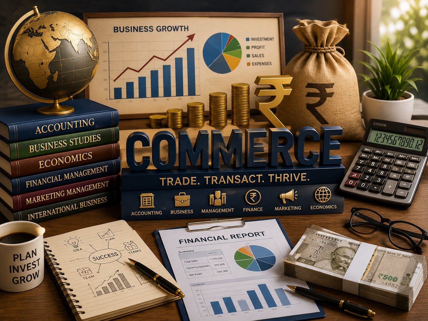 Commerce subjects: accounting, business studies, economics, financial and marketing management