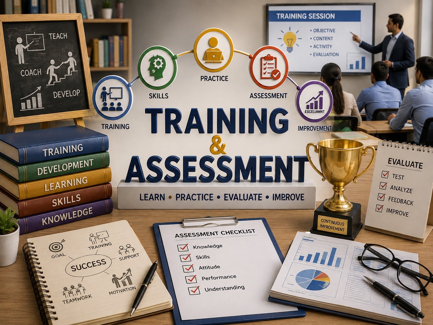 Training and assessment cycle: learn, practice, evaluate, improve